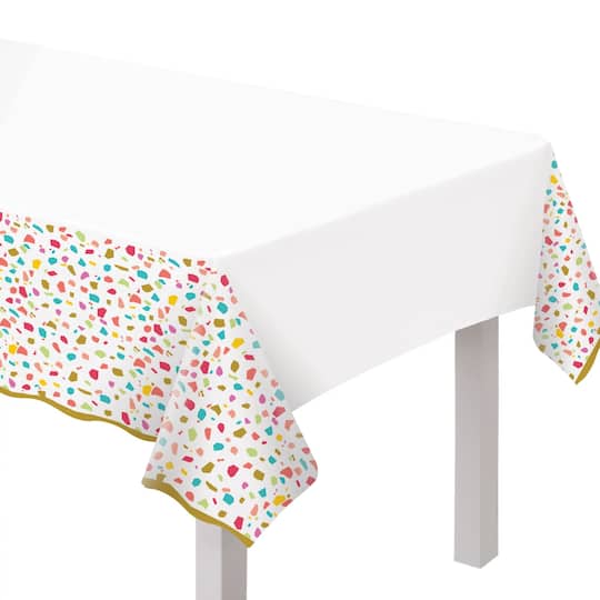 102&#x22; Rainbow Terrazzo Plastic Table Covers, 2ct.